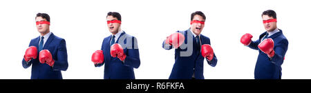 Lawyer with blindfold wearing boxing gloves isolated on white Stock Photo