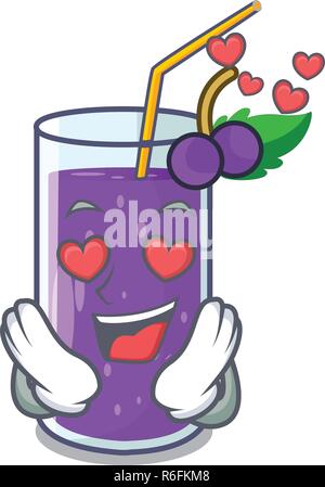 In love grape juice in glass a mascot vector illustration Stock Vector