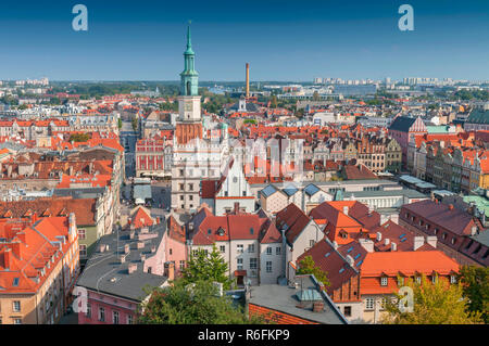 View From Castle Tower On Town Hall And Old Buildings In Center Of Polish City Poznan, Poland Stock Photo