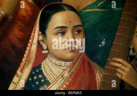 painting of traditional maratha lady from royal family playing musical instrument, India, Asia Stock Photo