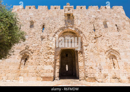 The Zion Gate In The Walls Of The Old City Of Jerusalem, Israel Stock Photo