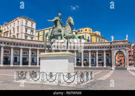Bronze Statue Of King Ferdinand I Of Bourbon In Piazza Del Plebiscito In Naples, Italy Stock Photo
