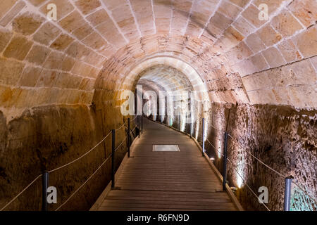 Tunnel Of The Knights Templar In Akko, Israel Stock Photo