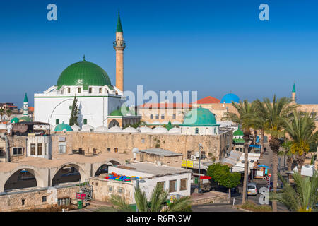 Street Scene And The Al Jazzar Mosque In The Old City Of Akko (Acre), Israel Stock Photo