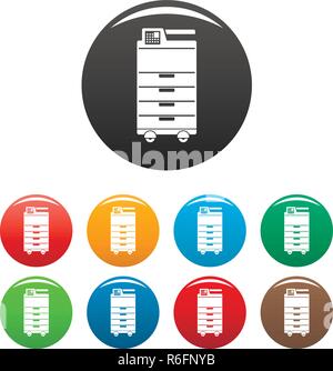 Big office printer icons set 9 color vector isolated on white for any design Stock Vector