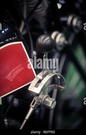 Vintage motorcycle hand gear shifter also called suicide shifter. Stock Photo