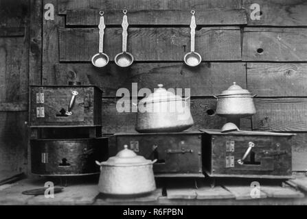 Kitchen utensils Kulu Manali Himachal Pradesh India, old vintage 1900s picture Stock Photo