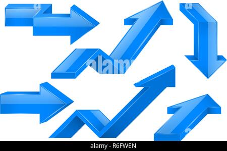 Blue arrows. 3d icons set Stock Vector