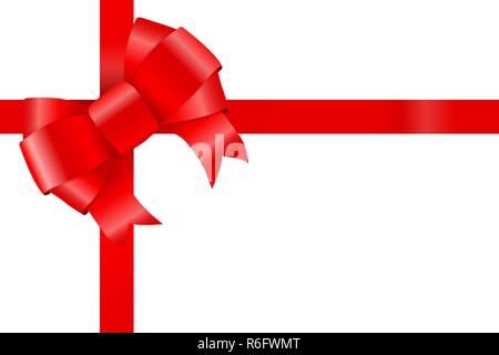 Red silk ribbon bow. Shiny 3d wrapping decoration Stock Vector