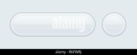 White interface buttons. Set of oval and round 3d icons Stock Vector
