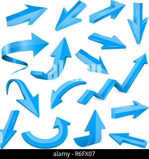 Set of blue 3d shiny arrows Stock Vector