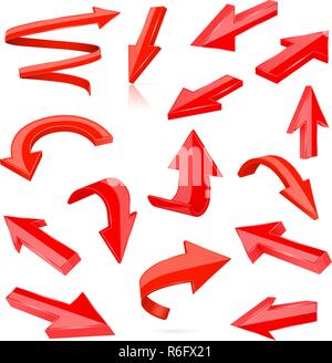 Set of red 3d shiny arrows Stock Vector