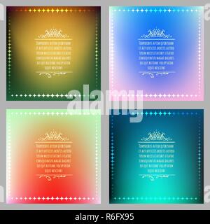 Set of Abstract Vibrant blurred backgrounds with frames and text samples. Vector illustration. Stock Vector