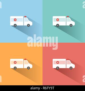 Ambulance color icon with shadow on colored backgrounds. Vector illustration Stock Vector