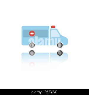 Isolated ambulance color icon with reflection. Vector illustration Stock Vector