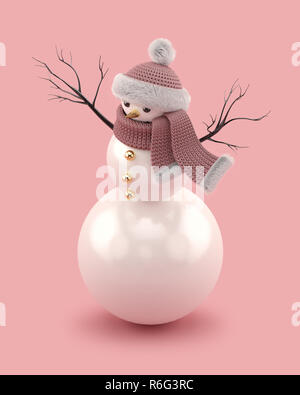 Christmas snowman in a knitted hat and scarf. Stock Photo