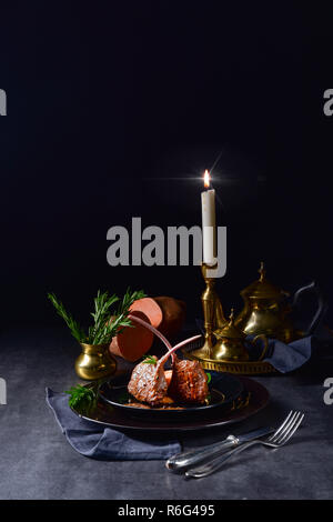 lamb steaks with rosemary sweet potatoes Stock Photo