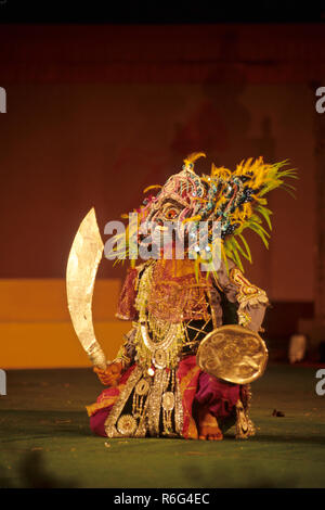 Folk dance, man performing on stage, warrior dance, west bengal, india, asia Stock Photo