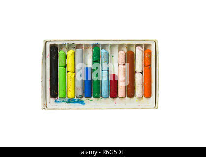 Used colored wax crayons Stock Photo