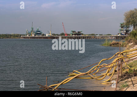 kazungula bridge, road and rail bridge under construction over the zambezi river between botswana and zambia. Stock Photo