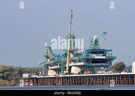 kazungula bridge, road and rail bridge under construction over the zambezi river between botswana and zambia. Stock Photo