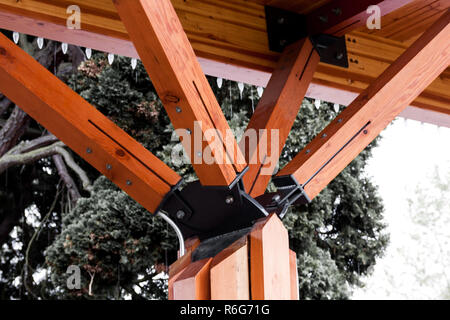 Wooden roof supports at angles Stock Photo