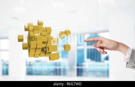 Integrating new technologies concept with cube figure floating i Stock Photo