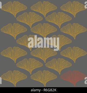 Ginkgo textured leaves vector in a yellow, red and gray color palette Stock Vector