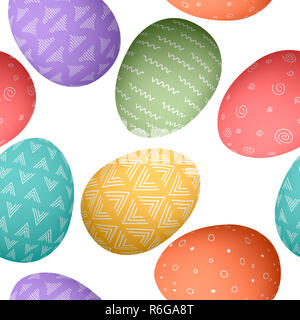 Happy Easter eggs seamless pattern . Set of whtie Easter eggs with different simple textures on white background Stock Photo