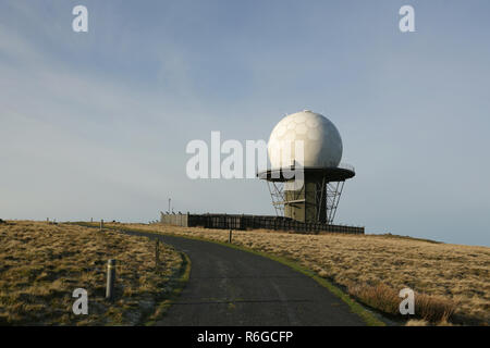 National air traffic services (NATS)  radar dome on Titterstone Clee hill, Shropshire, England, UK.