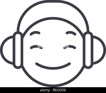Dj Emoji concept line editable vector, concept icon. Dj Emoji concept linear emotion illustration Stock Vector