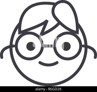 Geek Emoji concept line editable vector, concept icon. Geek Emoji concept linear emotion illustration Stock Vector