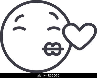 Kissing Emoji concept line editable vector, concept icon. Kissing Emoji concept linear emotion illustration Stock Vector