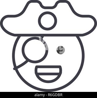 Pirate Emoji concept line editable vector, concept icon. Pirate Emoji concept linear emotion illustration Stock Vector