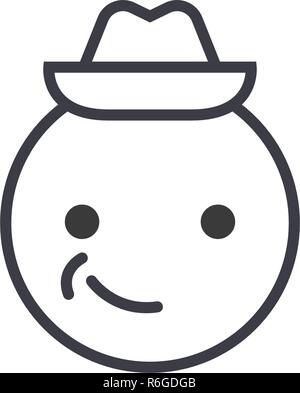 Smiling Emoji With Hat Emoji concept line editable vector, concept icon. Smiling Emoji With Hat Emoji concept linear emotion illustration Stock Vector