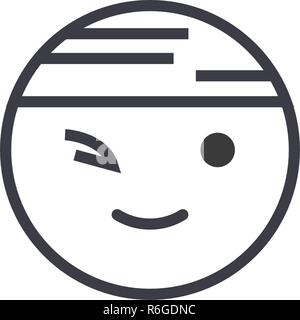 Winking Chinese Emoji concept line editable vector, concept icon. Winking Chinese Emoji concept linear emotion illustration Stock Vector