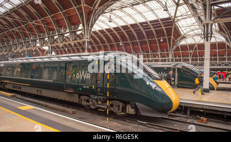 December 2018. Hitachi-built IEP Intercity Express train departure at Paddington terminus railway station in London, UK. Stock Photo