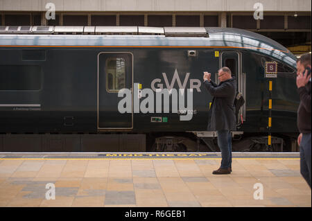 December 2018. Hitachi-built IEP Intercity Express train at Paddington terminus railway station in London, UK. Stock Photo