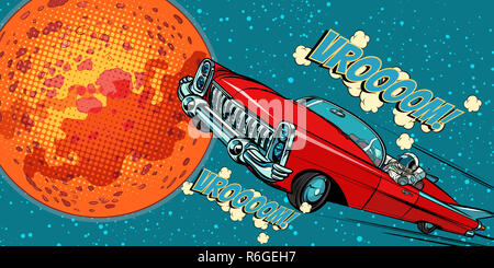 The astronaut driver in car on Mars Stock Photo