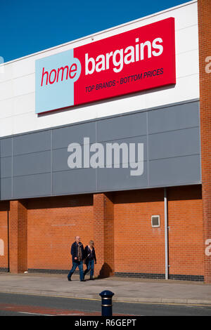 Discount retail in the UK: Exterior, Home Bargains low cost cheap value affordable food and home goods supermarket store, Aberystwyth UK Stock Photo