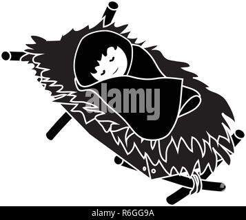 Baby Jesus Christ in the Manger.Outline Figure Icon Symbol Design. Vector Christmas illustration isolated on white background Stock Vector