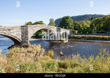 Pont Fawr Bridge over the River Conwy at Llanrwst in north Wales, UK Stock Photo