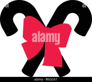 Christmas Candy Cane with Red Bow Silhouette Icon Symbol Design. Vector Candy Cane illustration isolated on white background Stock Vector
