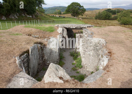 Looking west along the chambers of the Neolithic Burial Chamber at Capel Garmon, near Betws-y-Coed in wales Stock Photo