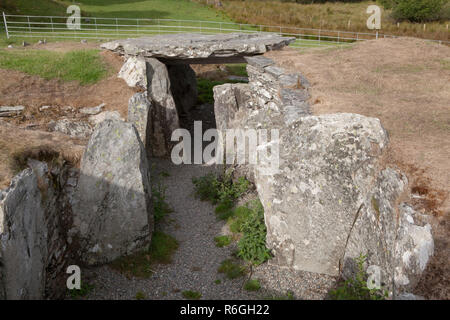 Looking west along the chambers of the Neolithic Burial Chamber at Capel Garmon, near Betws-y-Coed in wales Stock Photo