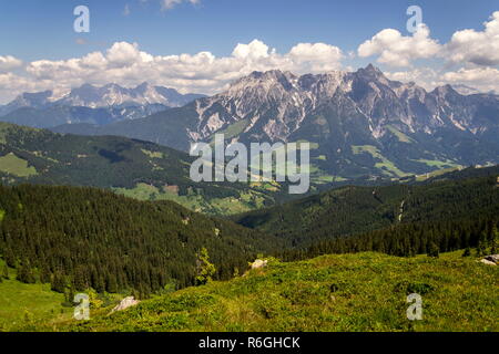 Leogang Mountains Leoganger Steinberge with highest peak Birnhorn, idyllic summer landscape Alps, Zell am See district, Austria Stock Photo