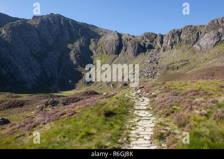 The footpath through Cwm Idwal where there are a series of circular walks for all abilities. Snowdonia National Park, Wales Stock Photo