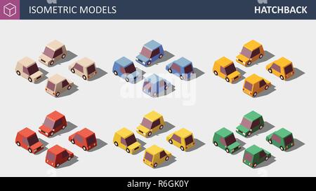 Vector Personal Cars Set in Six Colors. Stock Vector