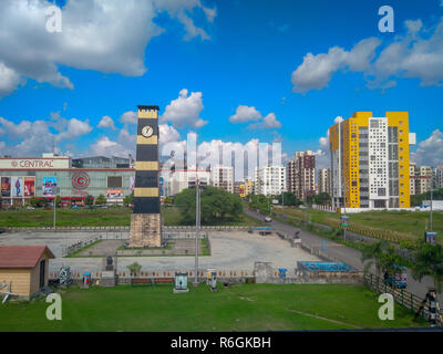New Town, Kolkata, West Bengal, India - November 2, 2018 : A view of the clock tower set up at New Town opposite Axis Mall at New Town, Kolkata ( Calc Stock Photo