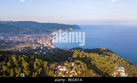 Aerial view of the Ligurian coast of the city of Diano Marina area in Italy Stock Photo